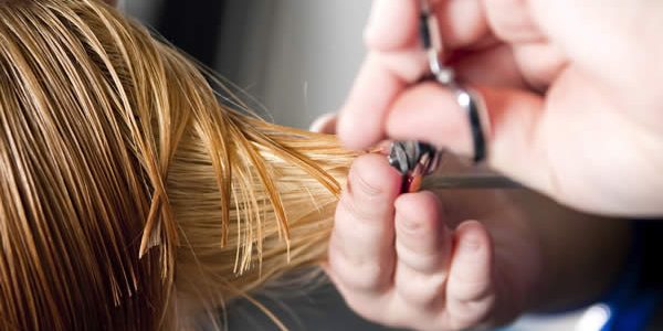 Hands cutting hair